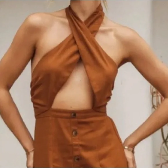 LUSH RUSTIC BROWN MIDI DRESS - SM043 - Picture 5 of 6